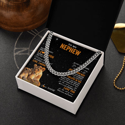 Cuban Link Chain Necklace Stainless Steel | 2 | Personalized To My Nephew Necklace From Aunt Auntie Live Laugh Love Lion Nephew Birthday Gifts Positive Graduation Christmas Customized Gift Box Message Card | teecentury