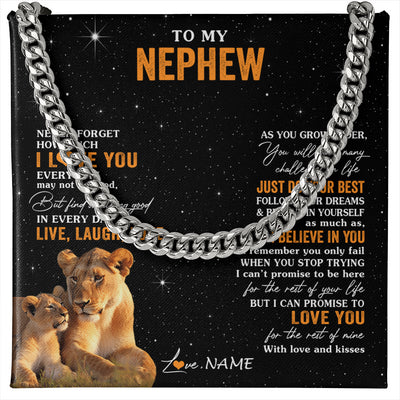 Cuban Link Chain Necklace Stainless Steel | 1 | Personalized To My Nephew Necklace From Aunt Auntie Live Laugh Love Lion Nephew Birthday Gifts Positive Graduation Christmas Customized Gift Box Message Card | teecentury