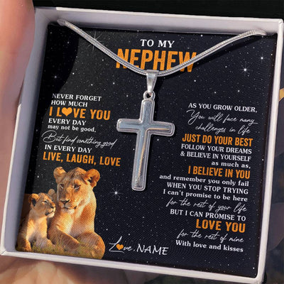 Stainless Cross Necklace Stainless Steel | 2 | Personalized To My Nephew Necklace From Aunt Auntie Live Laugh Love Lion Nephew Birthday Gifts Positive Graduation Christmas Customized Gift Box Message Card | teecentury