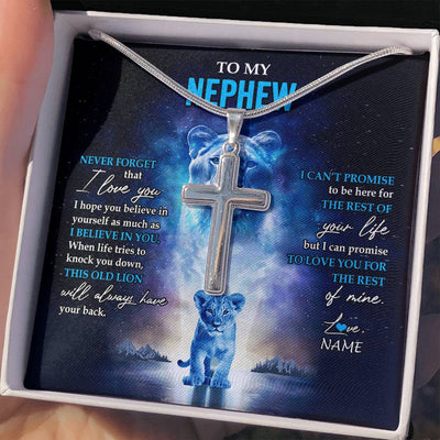 Stainless Cross Necklace Stainless Steel | 2 | Personalized To My Nephew Necklace From Aunt Auntie Never Forget I Love You Lion Nephew Jewelry Birthday Graduation Christmas Customized Message Card | teecentury