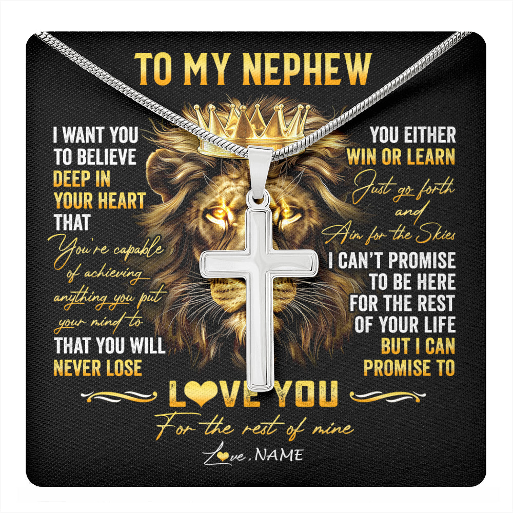 Stainless Cross Necklace Stainless Steel | 1 | Personalized To My Nephew Necklace From Aunt Auntie Uncle You Will Never Lose Lion Nephew Birthday Graduation Christmas Customized Gift Box Message Card | teecentury