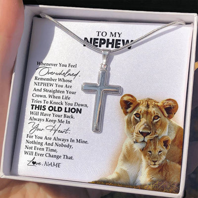 Stainless Cross Necklace Stainless Steel | 2 | Personalized To My Nephew Necklace From Aunt Auntie Whenever You Fell Overwhelmed Lion Nephew Birthday Graduation Christmas Customized Gift Box Message Card | teecentury