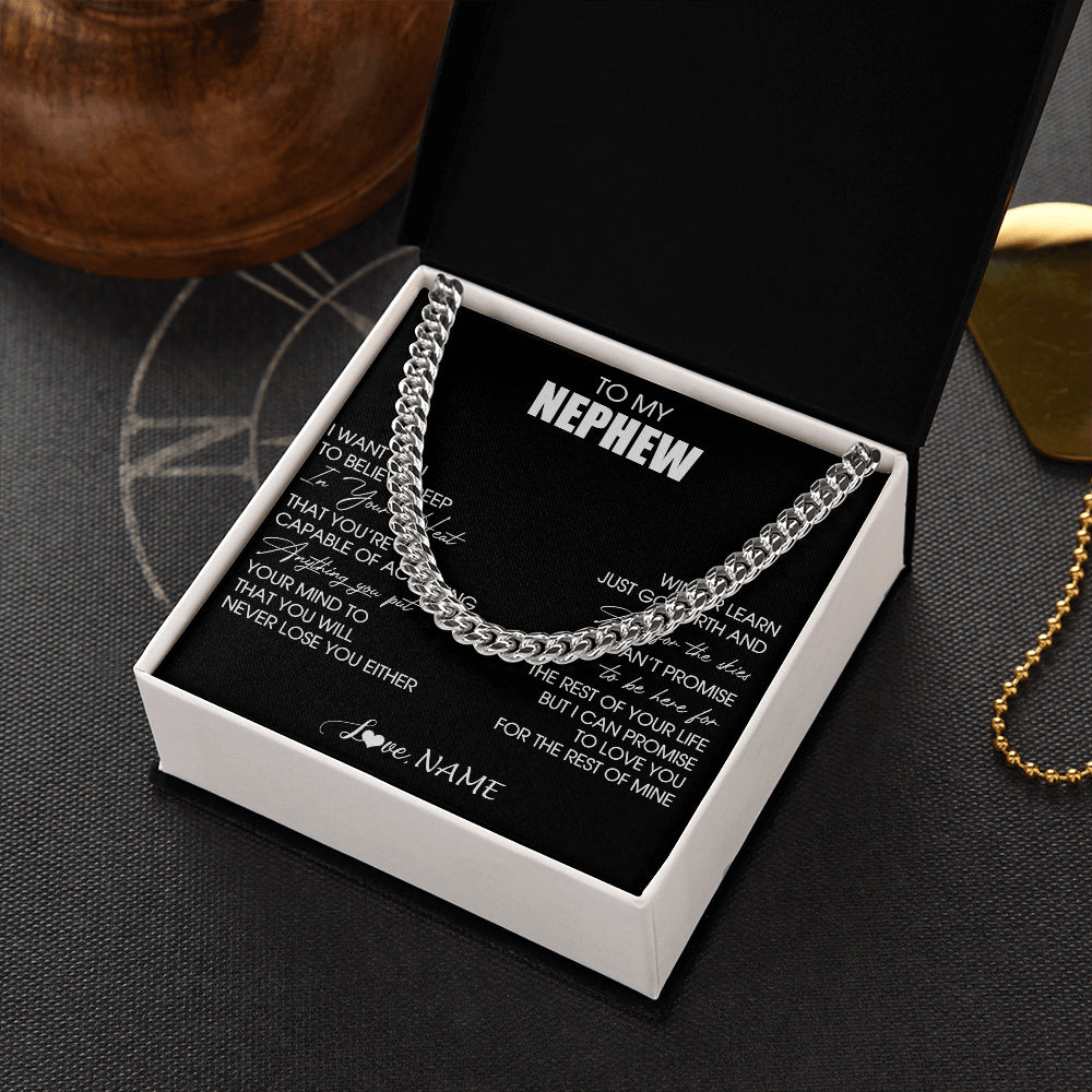 Cuban Link Chain Necklace Stainless Steel | 2 | Personalized To My Nephew Necklace From Aunt Believe Deep In Your Heart Nephew Birthday Jewelry Gift For Men Christmas Customized Gift Box Message Card | teecentury