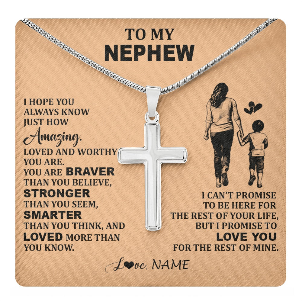 Stainless Cross Necklace Stainless Steel | 1 | Personalized To My Nephew Necklace From Aunt Promise To Love You Nephew Birthday Gifts Valentines Graduation Christmas Customized Gift Box Message Card | https://teecentury.