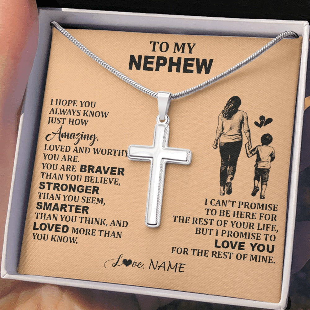 Stainless Cross Necklace Stainless Steel | 2 | Personalized To My Nephew Necklace From Aunt Promise To Love You Nephew Birthday Gifts Valentines Graduation Christmas Customized Gift Box Message Card | https://teecentury.