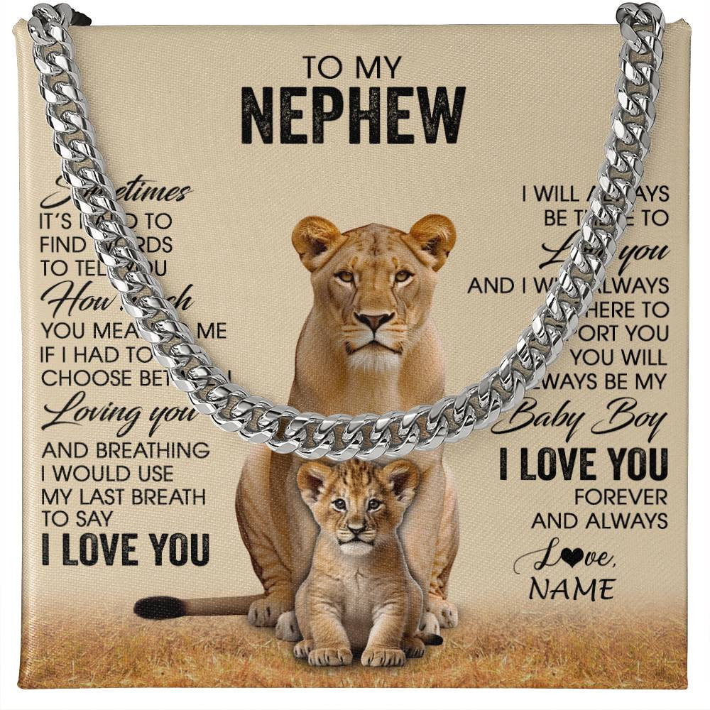 Cuban Link Chain Necklace Stainless Steel | 1 | Personalized To My Nephew Necklace From Aunt Sometimes It's Hard Lion Nephew Gift Birthday Jewelry Graduation Christmas Customized Gift Box Message Card | teecentury