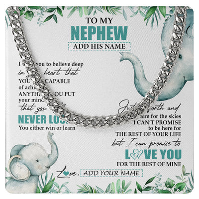 Cuban Link Chain Necklace Stainless Steel | 1 | Personalized To My Nephew Necklace From Aunt Uncle Auntie You Will Never Lose Elephant Nephew Birthday Gifts Graduation Christmas Custom Gift Box Message Card | teecentury