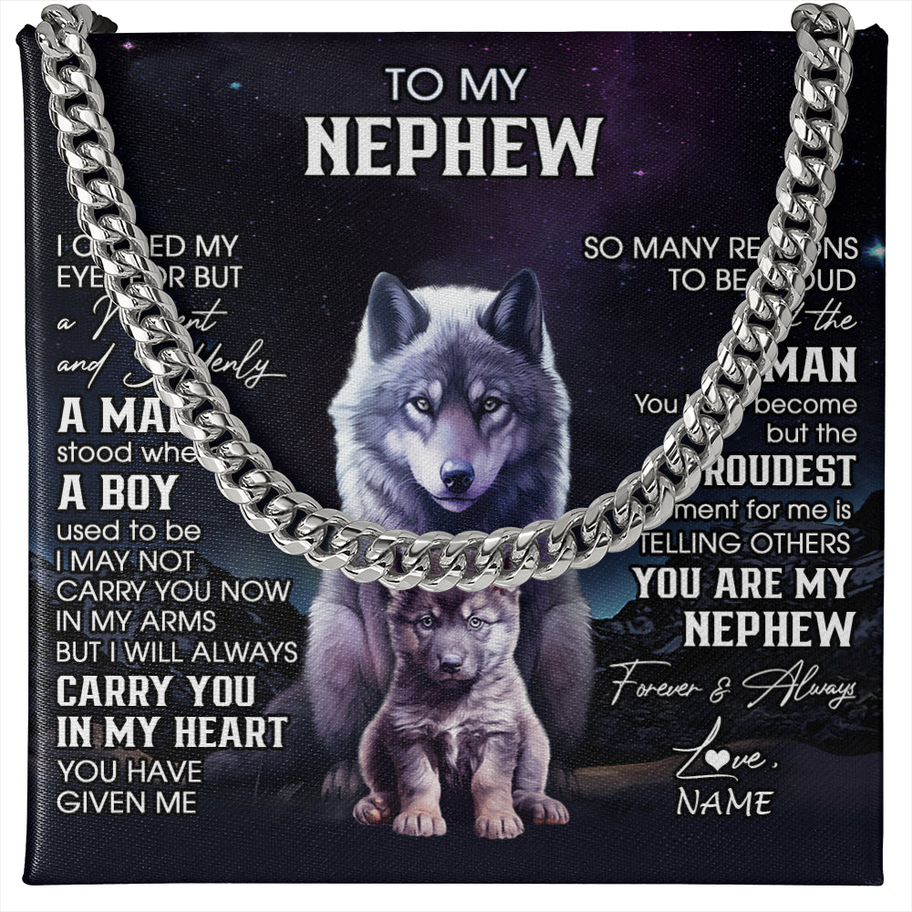 Cuban Link Chain Necklace Stainless Steel | 1 | Personalized To My Nephew Necklace From Aunt Uncle I Close My Eyes Wolf Nephew Birthday Gifts Graduation Christmas Customized Gift Box Message Card | teecentury