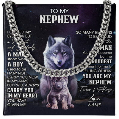 Cuban Link Chain Necklace Stainless Steel | 1 | Personalized To My Nephew Necklace From Aunt Uncle I Close My Eyes Wolf Nephew Birthday Gifts Graduation Christmas Customized Gift Box Message Card | teecentury