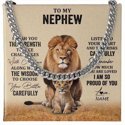 Cuban Link Chain Necklace Stainless Steel | 1 | Personalized To My Nephew Necklace From Aunt Uncle I Wish You The Strength Lion Nephew Birthday Gifts Graduation Christmas Customized Gift Box Message Card | teecentury