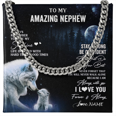 Cuban Link Chain Necklace Stainless Steel | 1 | Personalized To My Nephew Necklace From Aunt Uncle Moon Wolf Nephew Birthday Gifts Graduation Christmas Customized Gift Box Message Card | teecentury