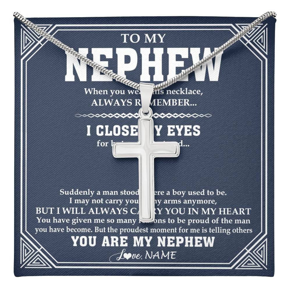 Stainless Cross Necklace Stainless Steel | 1 | Personalized To My Nephew Necklace From Aunt Uncle Suddenly A Man Jewelry Nephew Birthday Gifts Graduation Christmas Customized Gift Box Message Card | teecentury