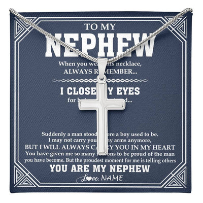 Stainless Cross Necklace Stainless Steel | 1 | Personalized To My Nephew Necklace From Aunt Uncle Suddenly A Man Jewelry Nephew Birthday Gifts Graduation Christmas Customized Gift Box Message Card | teecentury