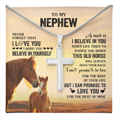 Stainless Cross Necklace Stainless Steel | 1 | Personalized To My Nephew Necklace From Aunt Uncle This Old Horse Love You Nephew Birthday Gifts Graduation Christmas Customized Gift Box Message Card | teecentury