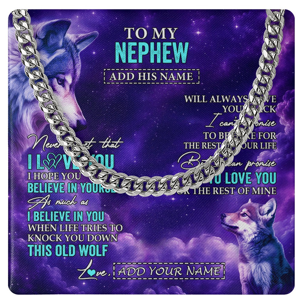 Cuban Link Chain Necklace Stainless Steel | 1 | Personalized To My Nephew Necklace From Aunt Uncle Wolf Never Forget I Love You Nephew Birthday Gifts Graduation Christmas Custom Gift Box Message Card Shirt & Hoodie | https://teecentury.