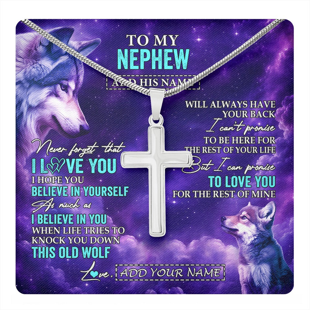 Stainless Cross Necklace Stainless Steel | 1 | Personalized To My Nephew Necklace From Aunt Uncle Wolf Never Forget I Love You Nephew Birthday Gifts Graduation Christmas Custom Gift Box Message Card Shirt & Hoodie | https://teecentury.