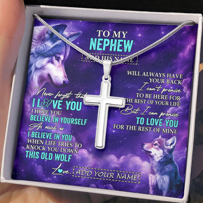 Stainless Cross Necklace Stainless Steel | 2 | Personalized To My Nephew Necklace From Aunt Uncle Wolf Never Forget I Love You Nephew Birthday Gifts Graduation Christmas Custom Gift Box Message Card Shirt & Hoodie | https://teecentury.