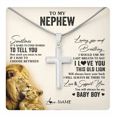 Stainless Cross Necklace Stainless Steel | 1 | Personalized To My Nephew Necklace From Uncle I Love You This Old Lion Nephew Birthday Graduation Christmas Customized Gift Box Message Card | teecentury