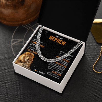 Cuban Link Chain Necklace Stainless Steel | 2 | Personalized To My Nephew Necklace From Uncle Live Laugh Love Lion Nephew Birthday Gifts Positive Graduation Christmas Customized Gift Box Message Card | teecentury