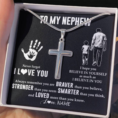 Stainless Cross Necklace Stainless Steel | 2 | Personalized To My Nephew Necklace From Uncle Never Forget I Love You Nephew Birthday Gifts Christmas New Year Graduation Customized Gift Box Message Card | teecentury