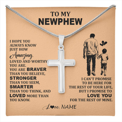 Stainless Cross Necklace Stainless Steel | 1 | Personalized To My Nephew Necklace From Uncle Promise To Love You Nephew Birthday Valentines Day Graduation Christmas Customized Gift Box Message Card | teecentury