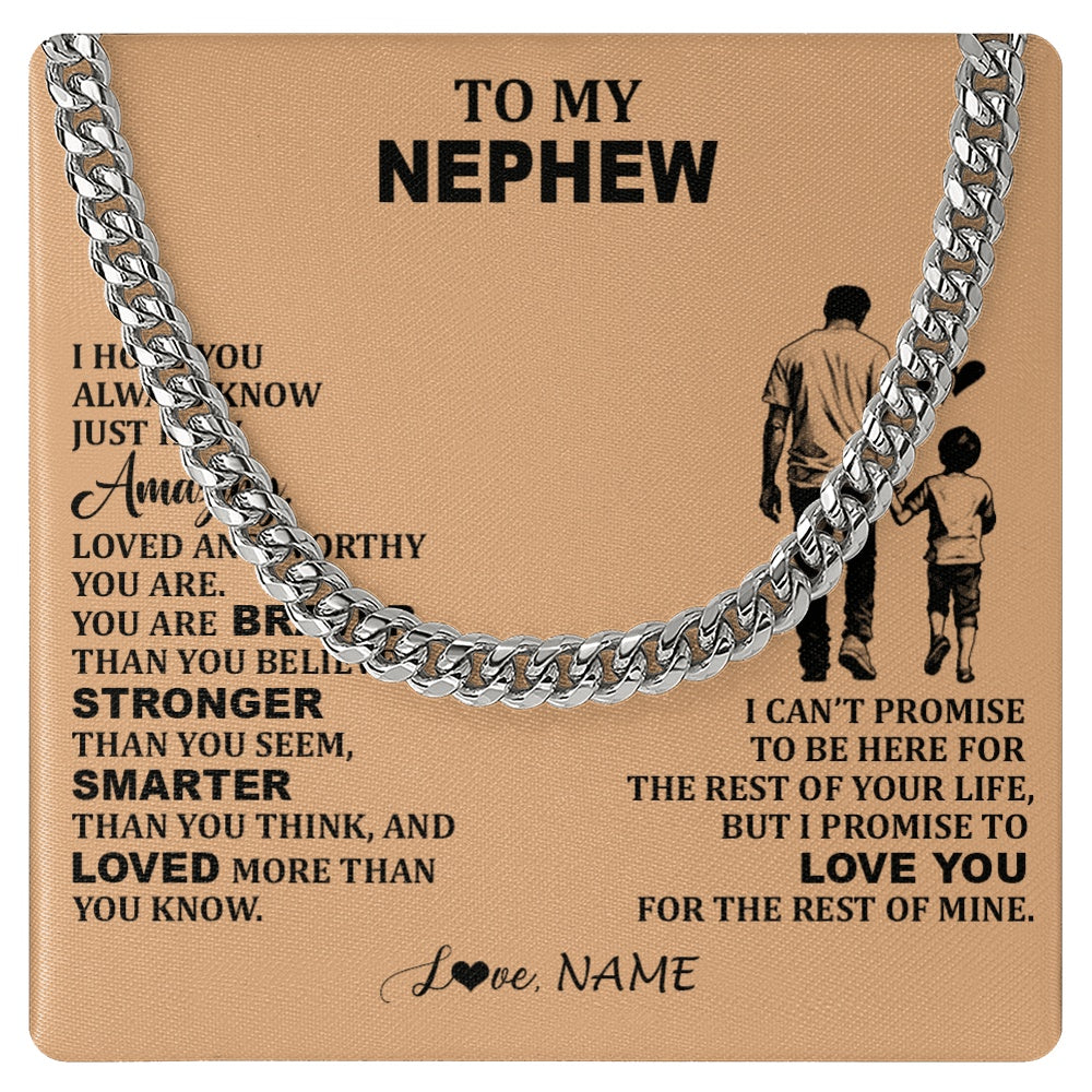 Cuban Link Chain Necklace Stainless Steel | 1 | Personalized To My Nephew Necklace From Uncle Promise To Love You Nephew Birthday Valentines Graduation Christmas Customized Gift Box Message Card | https://teecentury.