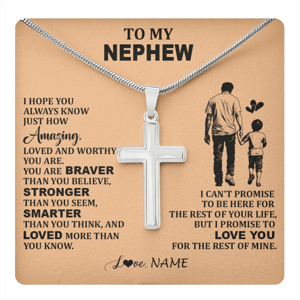 Stainless Cross Necklace Stainless Steel | 1 | Personalized To My Nephew Necklace From Uncle Promise To Love You Nephew Birthday Valentines Graduation Christmas Customized Gift Box Message Card | https://teecentury.