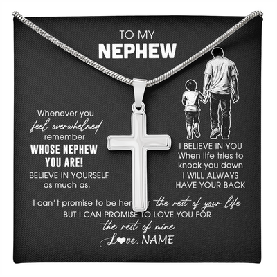 Stainless Cross Necklace Stainless Steel | 1 | Personalized To My Nephew Necklace From Uncle Whenever You Feel Overwhelmed Nephew Pendant Jewelry Birthday Christmas Customized Gift Box Message Card | teecentury