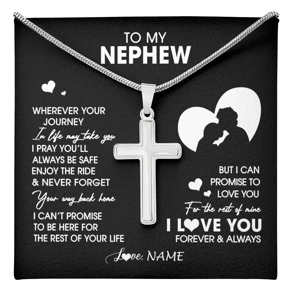 Stainless Cross Necklace Stainless Steel | 1 | Personalized To My Nephew Necklace From Uncle Wherever Your Journey Nephew Birthday Gifts Jewelry  Graduation Christmas Customized Gift Box Message Card | teecentury