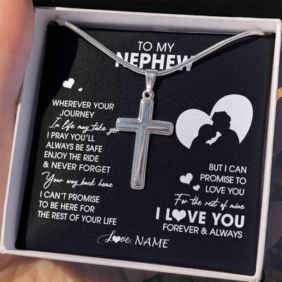 Stainless Cross Necklace Stainless Steel | 2 | Personalized To My Nephew Necklace From Uncle Wherever Your Journey Nephew Birthday Gifts Jewelry  Graduation Christmas Customized Gift Box Message Card | teecentury