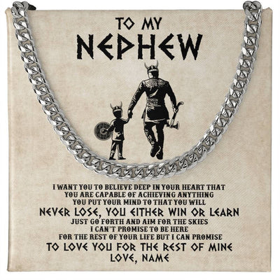 Cuban Link Chain Necklace Stainless Steel | 1 | Personalized To My Nephew Necklace From Uncle You Will Never Lose Viking Nephew Birthday Graduation Thanksgiving Christmas Customized Gift Box Message Card | teecentury