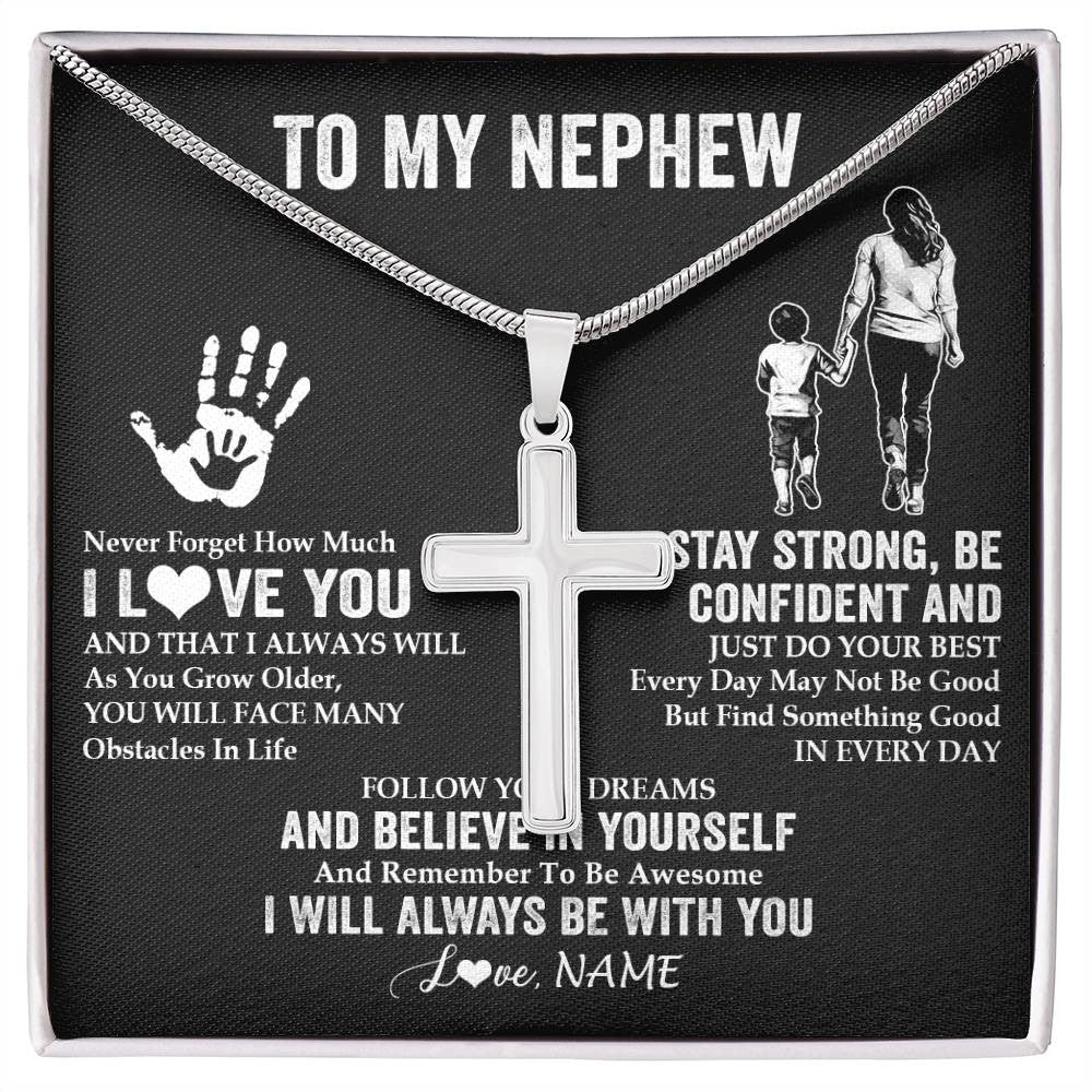 Stainless Cross Necklace Stainless Steel | 1 | Personalized To My Nephew Necklace I Love You Forever From Aunt Nephew Birthday Gifts Christmas Thanksgiving Graduation Customized Gift Box Message Card | teecentury