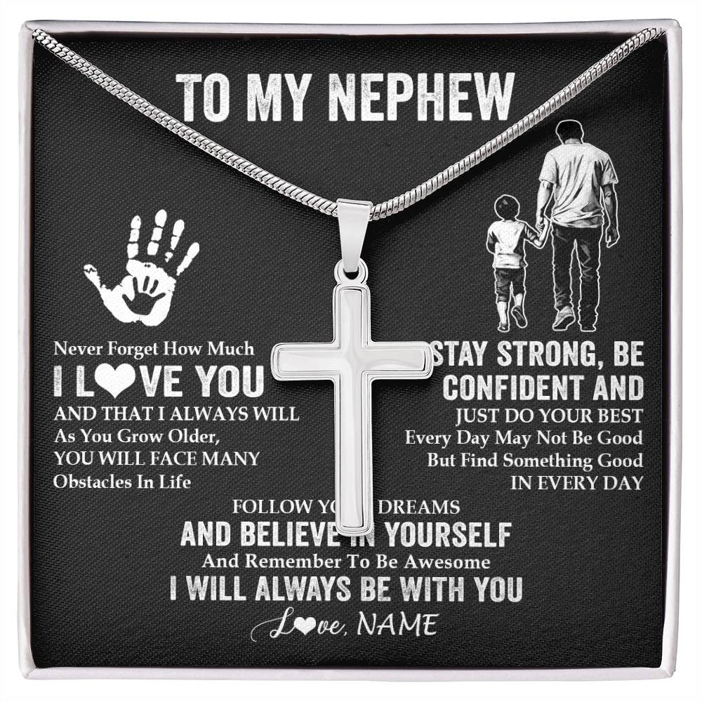 Stainless Cross Necklace Stainless Steel | 1 | Personalized To My Nephew Necklace I Love You Forever From Uncle Nephew Birthday Gifts Christmas Thanksgiving Graduation Customized Gift Box Message Card | teecentury