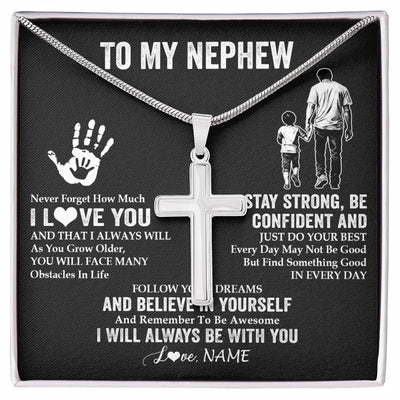 Stainless Cross Necklace Stainless Steel | 1 | Personalized To My Nephew Necklace I Love You Forever From Uncle Nephew Birthday Gifts Christmas Thanksgiving Graduation Customized Gift Box Message Card | teecentury