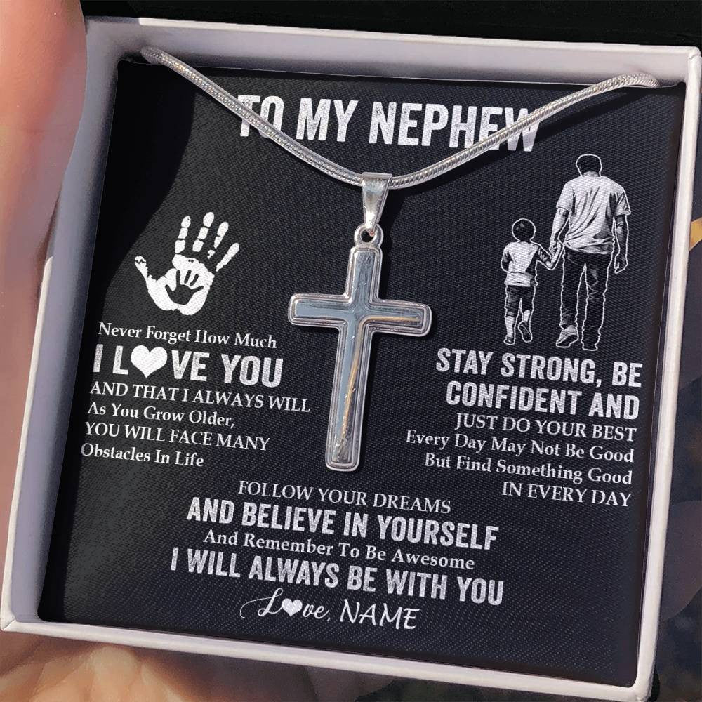Stainless Cross Necklace Stainless Steel | 2 | Personalized To My Nephew Necklace I Love You Forever From Uncle Nephew Birthday Gifts Christmas Thanksgiving Graduation Customized Gift Box Message Card | teecentury