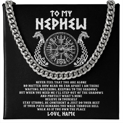 Cuban Link Chain Necklace Stainless Steel | 1 | Personalized To My Nephew Necklace Viking Never Feel You Are Alone Odin Scandinavian Norse Runes Nephew Birthday Christmas Customized Gift Message Card | teecentury