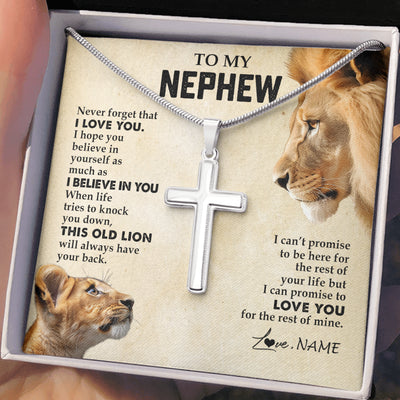 Stainless Cross Necklace Stainless Steel | 2 | Personalized To My Nephew Necklace from Uncle Never Forget I Love You Lion Nephew Birthday Graduation Christmas Jewelry Customized Gift Box Message Card | teecentury