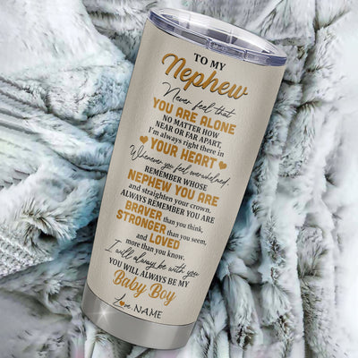 Personalized To My Nephew Tumbler From Aunt Auntie Stainless Steel Cup Lion Never Feel That You Are Alone Great Nephew Birthday Christmas Travel Mug | teecentury