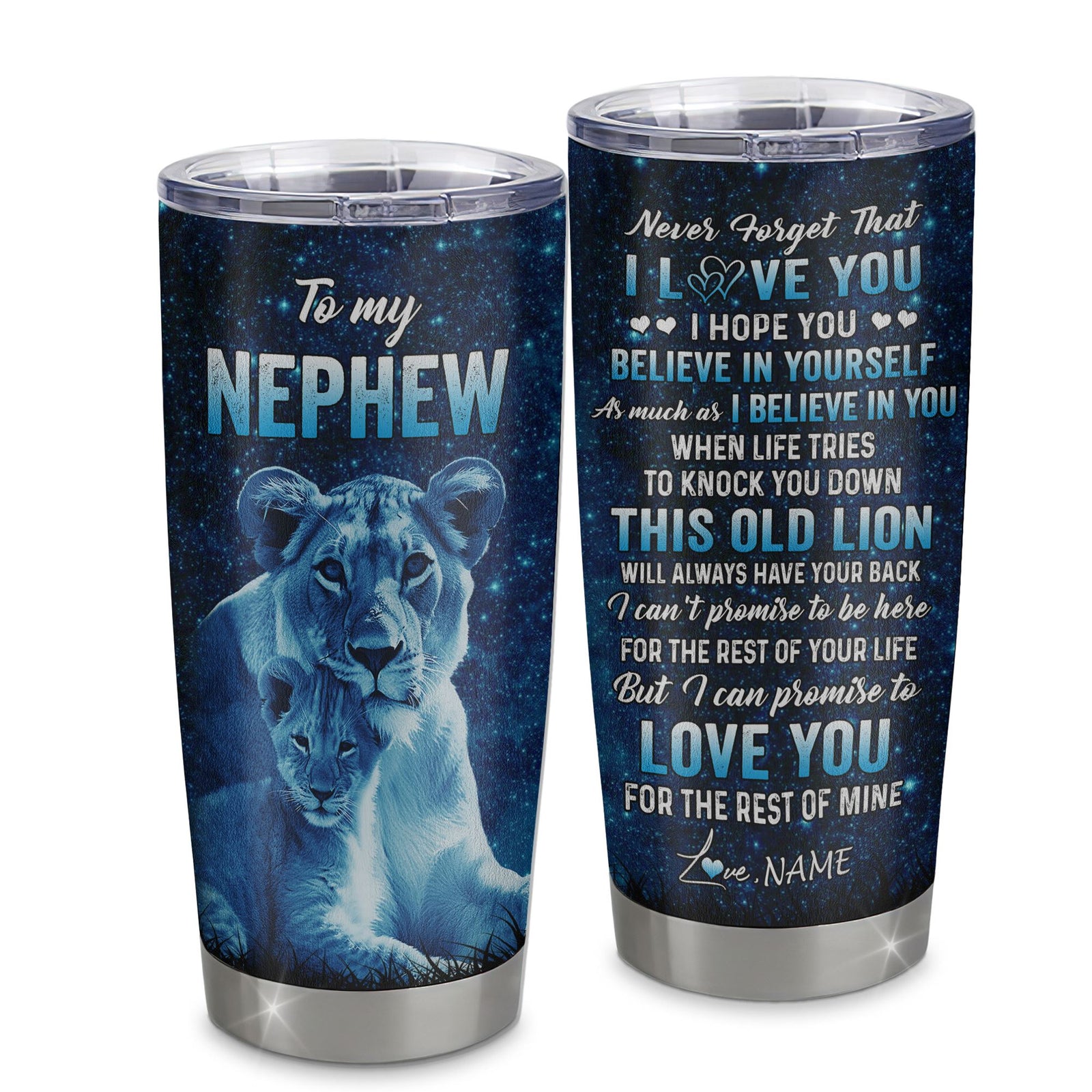 Personalized To My Nephew Tumbler From Aunt Auntie Stainless Steel Cup This Old Lion Love You Nephew Birthday Graduation Christmas Custom Travel Mug | teecentury