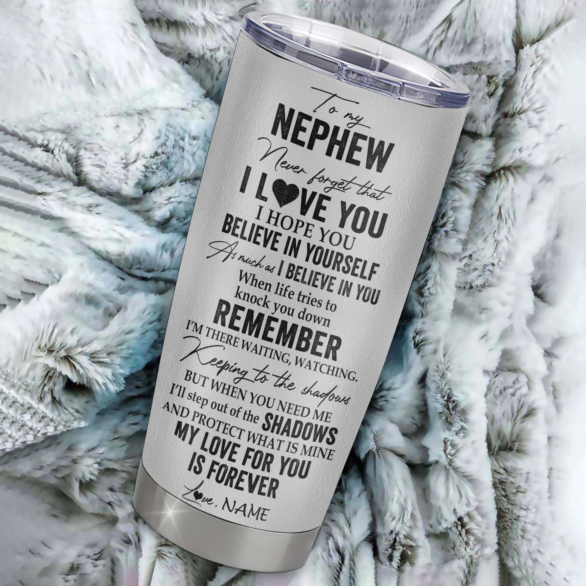 Personalized To My Nephew Tumbler From Aunt Auntie Uncle Stainless Steel Cup Wolf My Love For You Is Forever Nephew Birthday Graduation Christmas Travel Mug | teecentury
