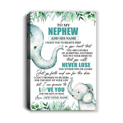 Personalized To My Nephew Tumbler From Aunt Uncle Auntie You Will Never Lose Elephant Nephew Birthday Gifts Graduation Christmas Custom Wall Art Print Framed Canvas | teecentury