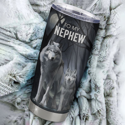 Personalized To My Nephew Tumbler From Aunt Uncle Stainless Steel Cup Never Feel That You Are Alone Wolf Nephew Birthday Gifts Graduation Christmas Custom Travel Mug | teecentury