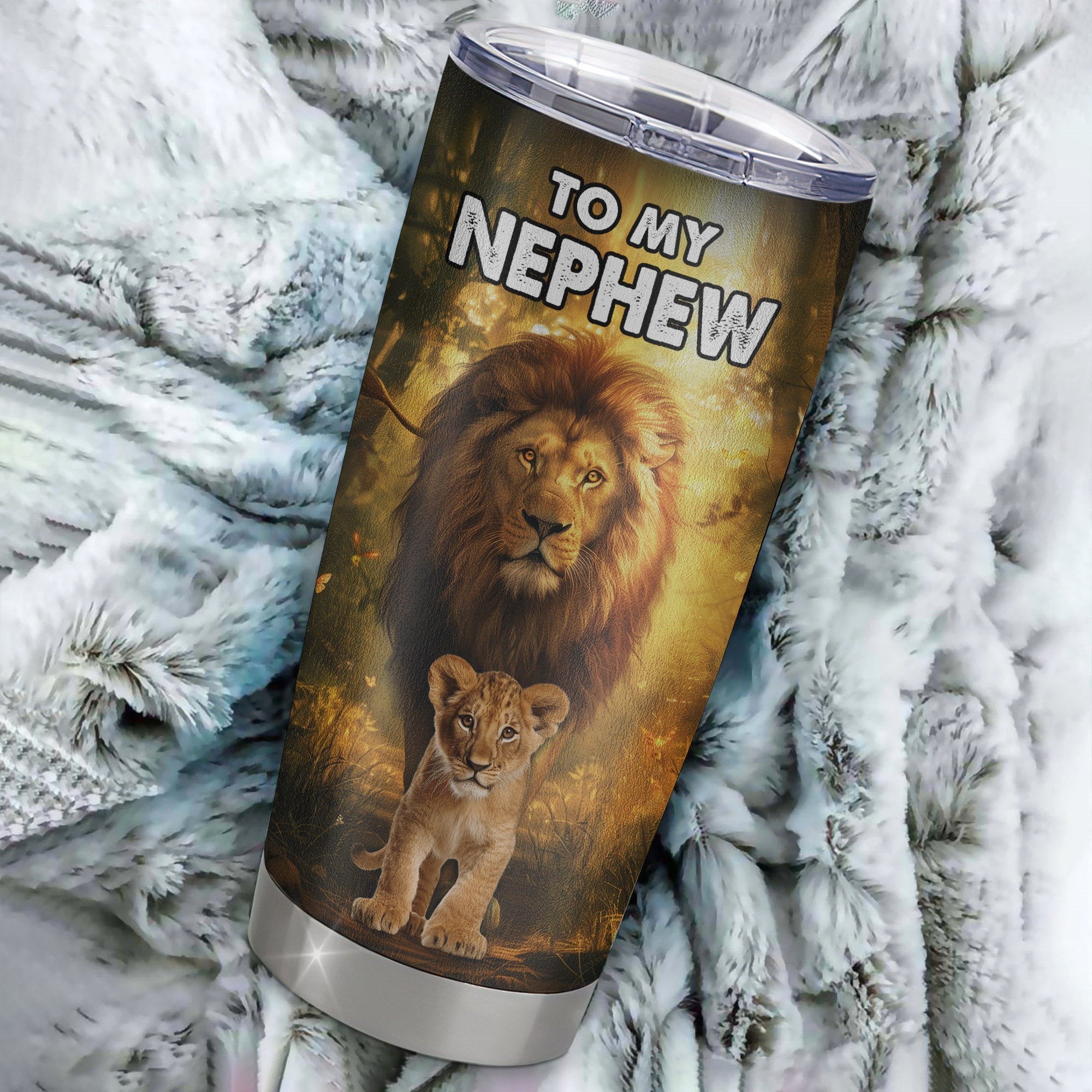 Personalized To My Nephew Tumbler From Uncle Stainless Steel Cup Lion Never Give Up Nephew Birthday Graduation Christmas Travel Mug | teecentury