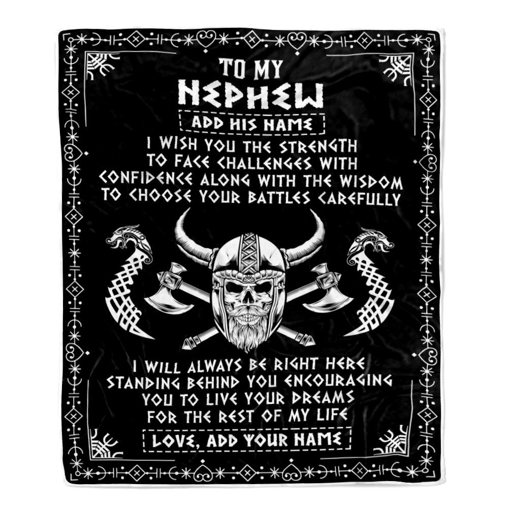 Personalized To My Nephew Viking Blanket From Aunt Uncle Auntie I Wish You The Strength Scandinavian Norse Runes Viking For Men Birthday Gifts Fleece Blanket | teecentury
