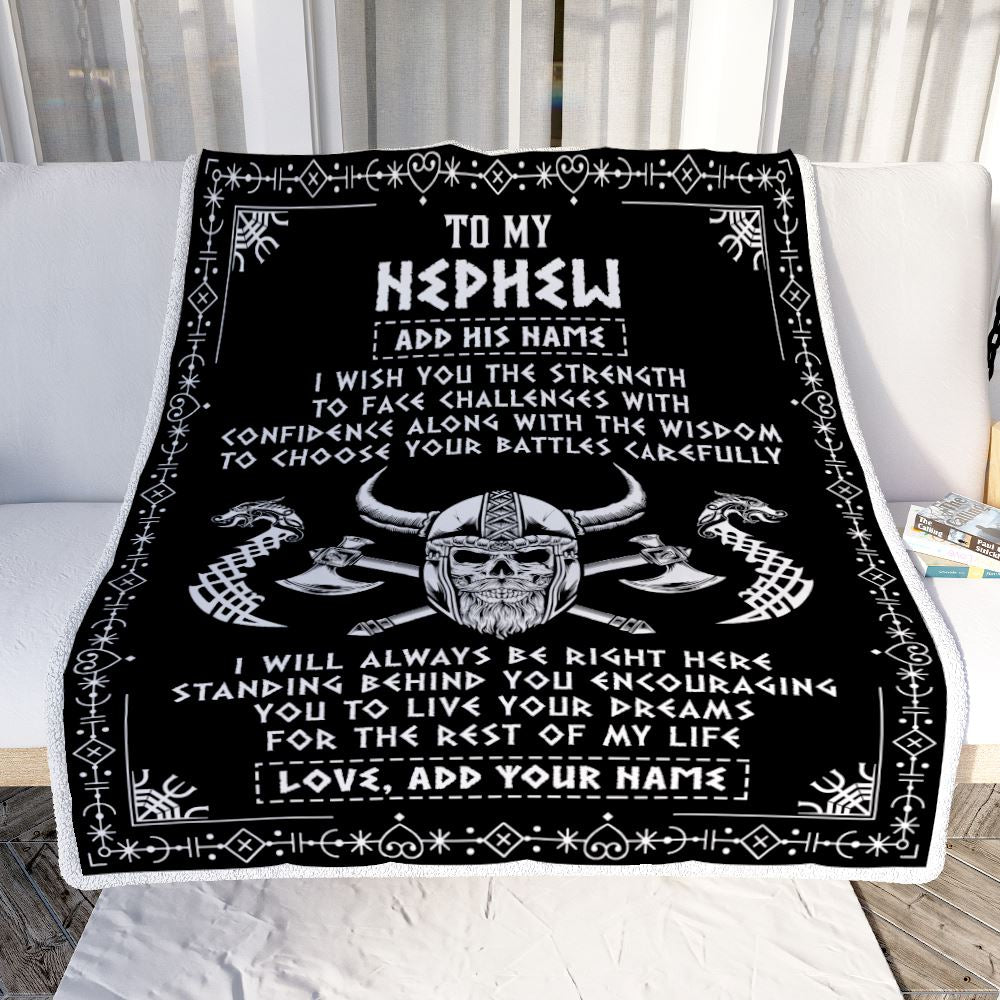 Personalized To My Nephew Viking Blanket From Aunt Uncle Auntie I Wish You The Strength Scandinavian Norse Runes Viking For Men Birthday Gifts Fleece Blanket | teecentury