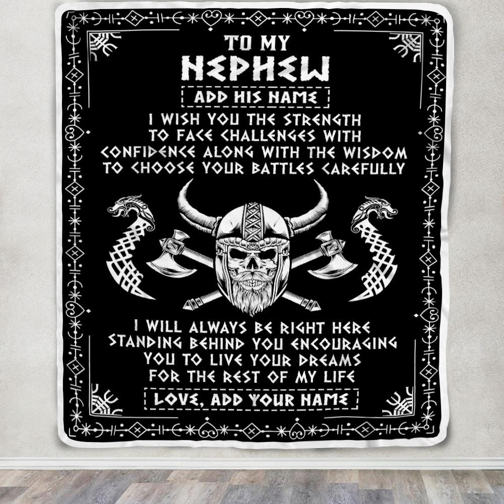 Personalized To My Nephew Viking Blanket From Aunt Uncle Auntie I Wish You The Strength Scandinavian Norse Runes Viking For Men Birthday Gifts Fleece Blanket | teecentury