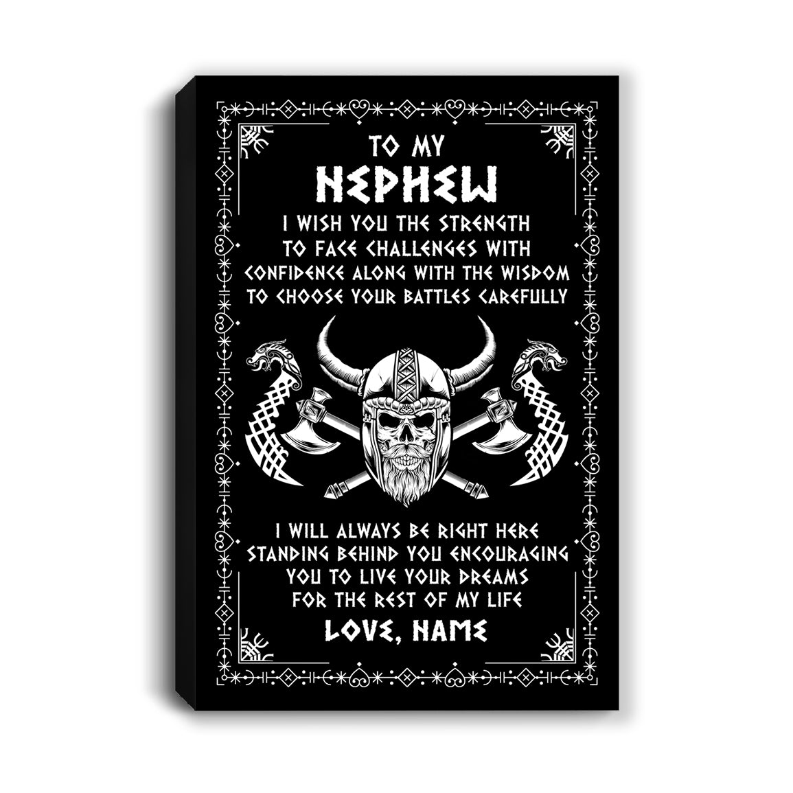 Personalized To My Nephew Viking Canvas I Wish You The Strength Scandinavian Norse Runes Viking For Men Birthday Gifts Christmas Custom Wall Art Print Framed Canvas | teecentury