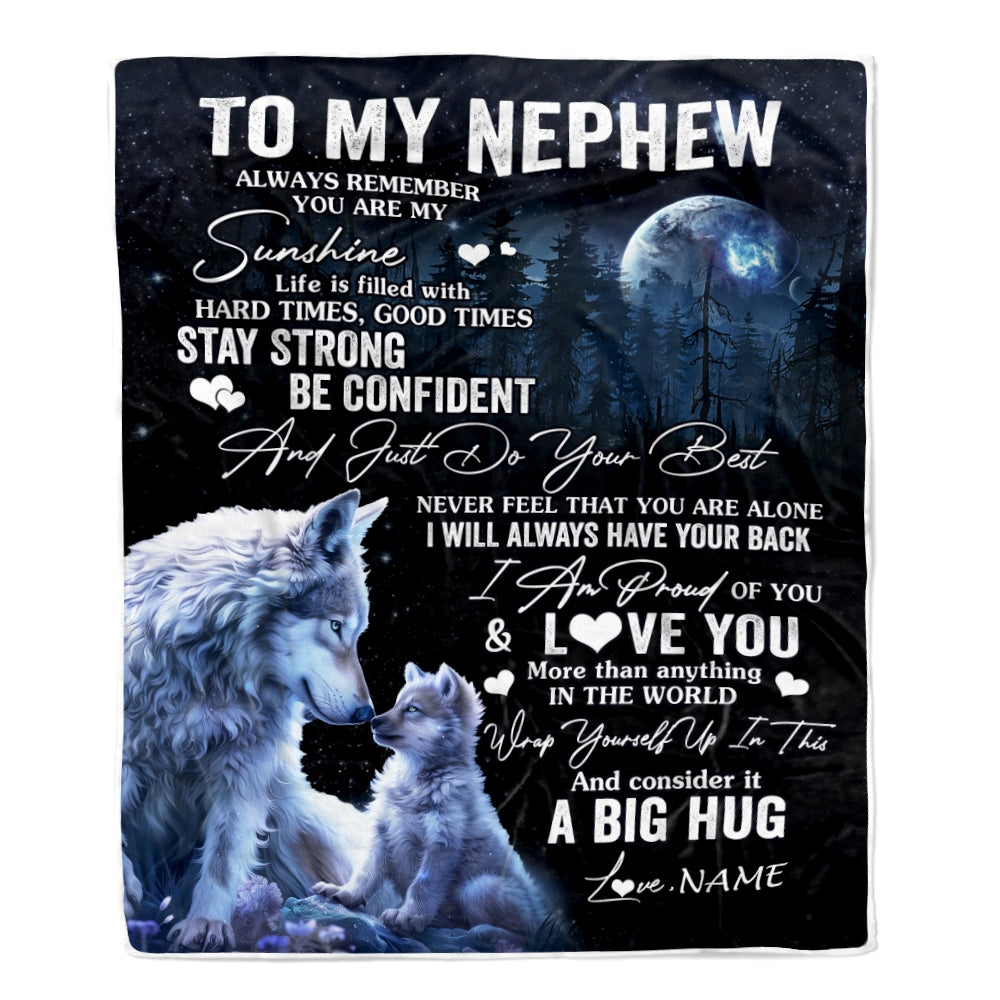 Personalized To My Nephew Wolf Blanket From Aunt Auntie Uncle Always Remember Niece Birthday Graduation Travel Christmas Customized Fleece Throw Blanket | teecentury