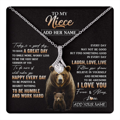 Alluring Beauty Necklace 14K White Gold Finish | 1 | Personalized To My Niece Bear Necklace From Aunt Uncle Auntie Every Day Laugh Love Live Niece Birthday Gifts Graduation Christmas Custom Gift Box Message Card | https://teecentury.