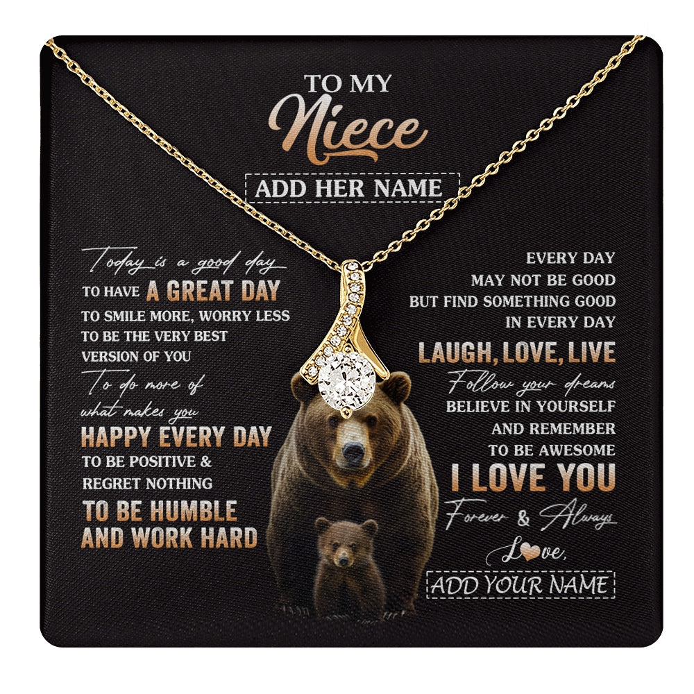 Alluring Beauty Necklace 18K Yellow Gold Finish | 1 | Personalized To My Niece Bear Necklace From Aunt Uncle Auntie Every Day Laugh Love Live Niece Birthday Gifts Graduation Christmas Custom Gift Box Message Card | https://teecentury.